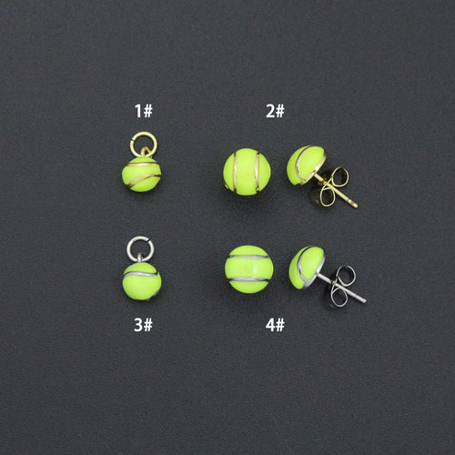 Gold Silver Tennis Ball Stud earrings, Sporty Tennis Ball Charms, Sku#A521