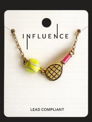 Tennis Ball with Pink Racket Necklace